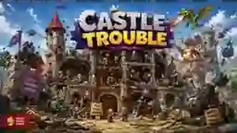 Castle maintenance crew repairing a colourful fortress during a chaotic comic siege.