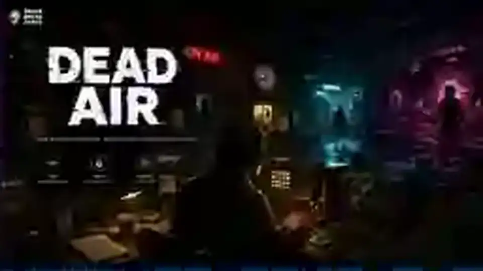 Late-night radio technician at an eerie broadcast console with shifting frequency-lit corridors.